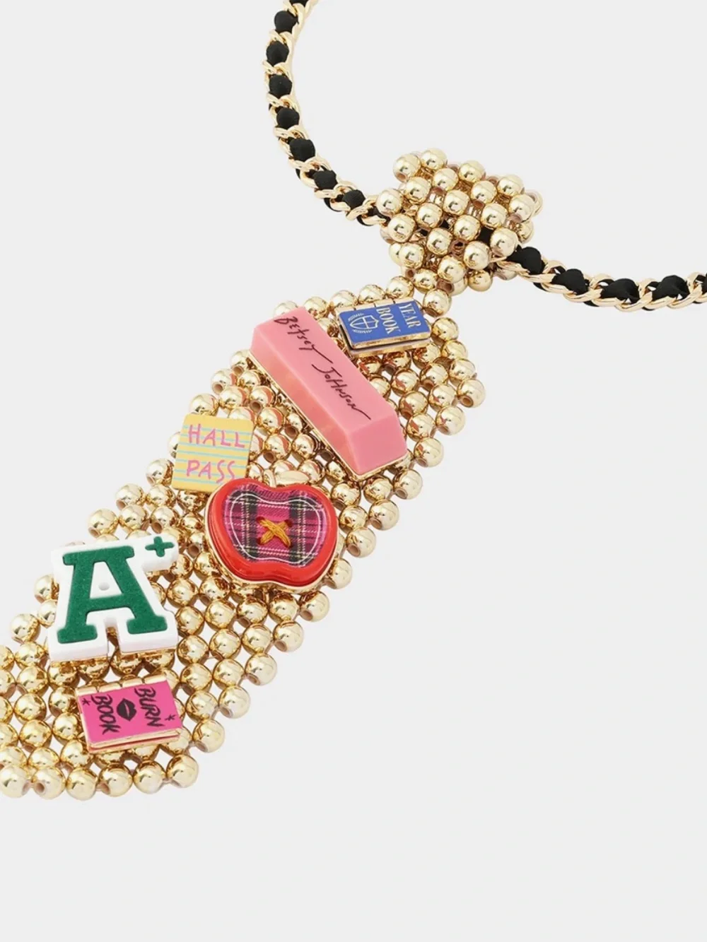 Betsey Johnson Gold Necklace with Black Chain and Multicolor Enamel Charms